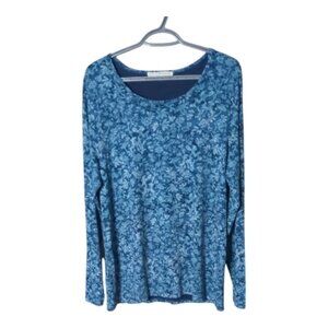 Peruvian Connection Nimes Tapestry Tee Blue Floral Scoop Neck Sz XL Pima Cotton